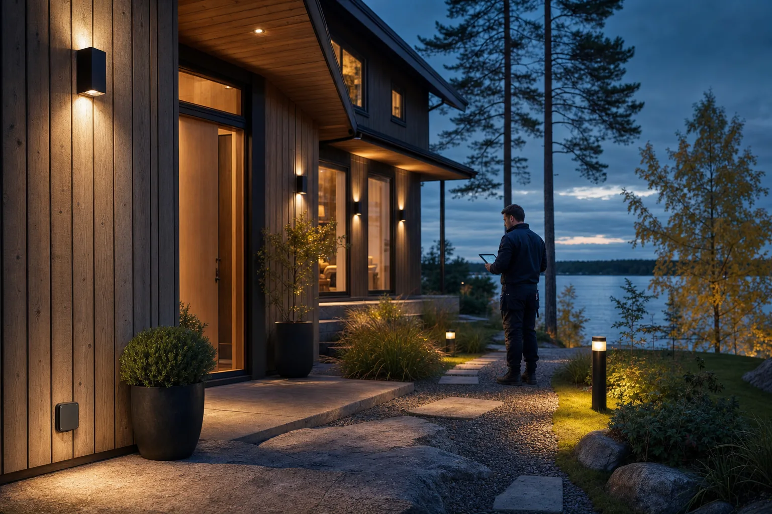 Utomhusbelysning vid svensk villa